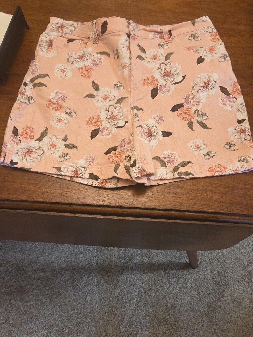 Gloria Vanderbilt Peach Floral Waistband Shorts Sz 14